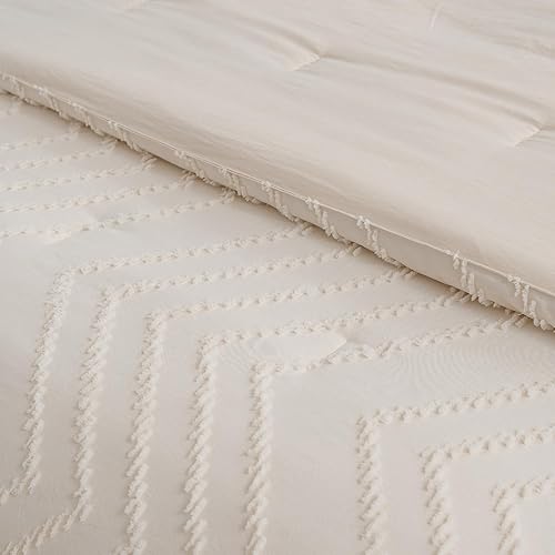 Miniatura 5 de SLEEPBELLA Juego de edredón tamaño King, edredón de cama color crema, diseño capitoné vertical, juego de cama King ligero y esponjoso (tamaño King,