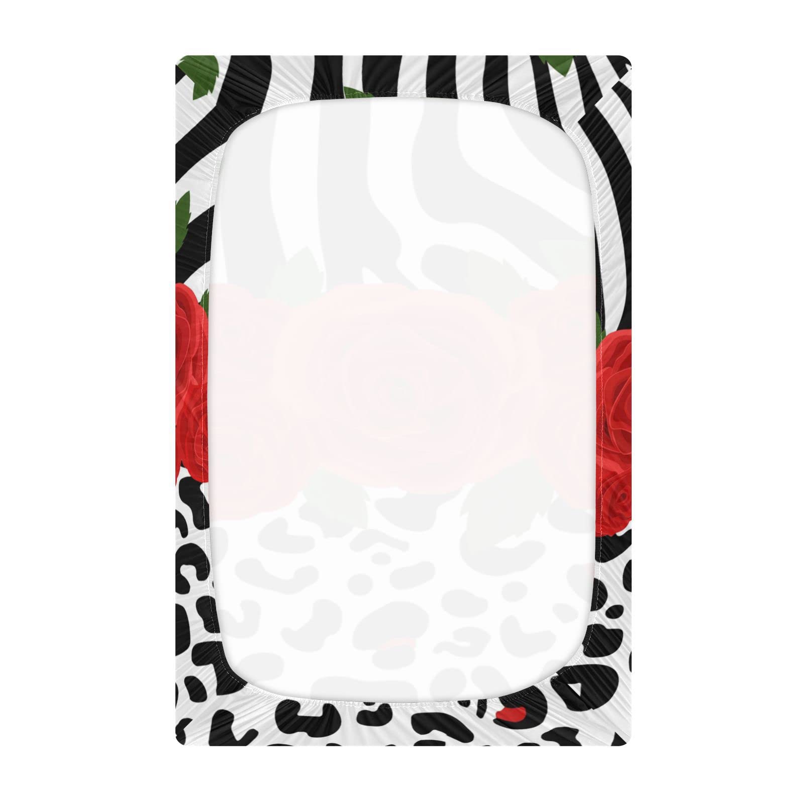 Spannbettlaken für Kinderbett, Zebra-Leopardenmuster, rote Rose, weich, atmungsaktiv, pflegeleicht, Spannbetttuch für Babybett und Kinderbetten