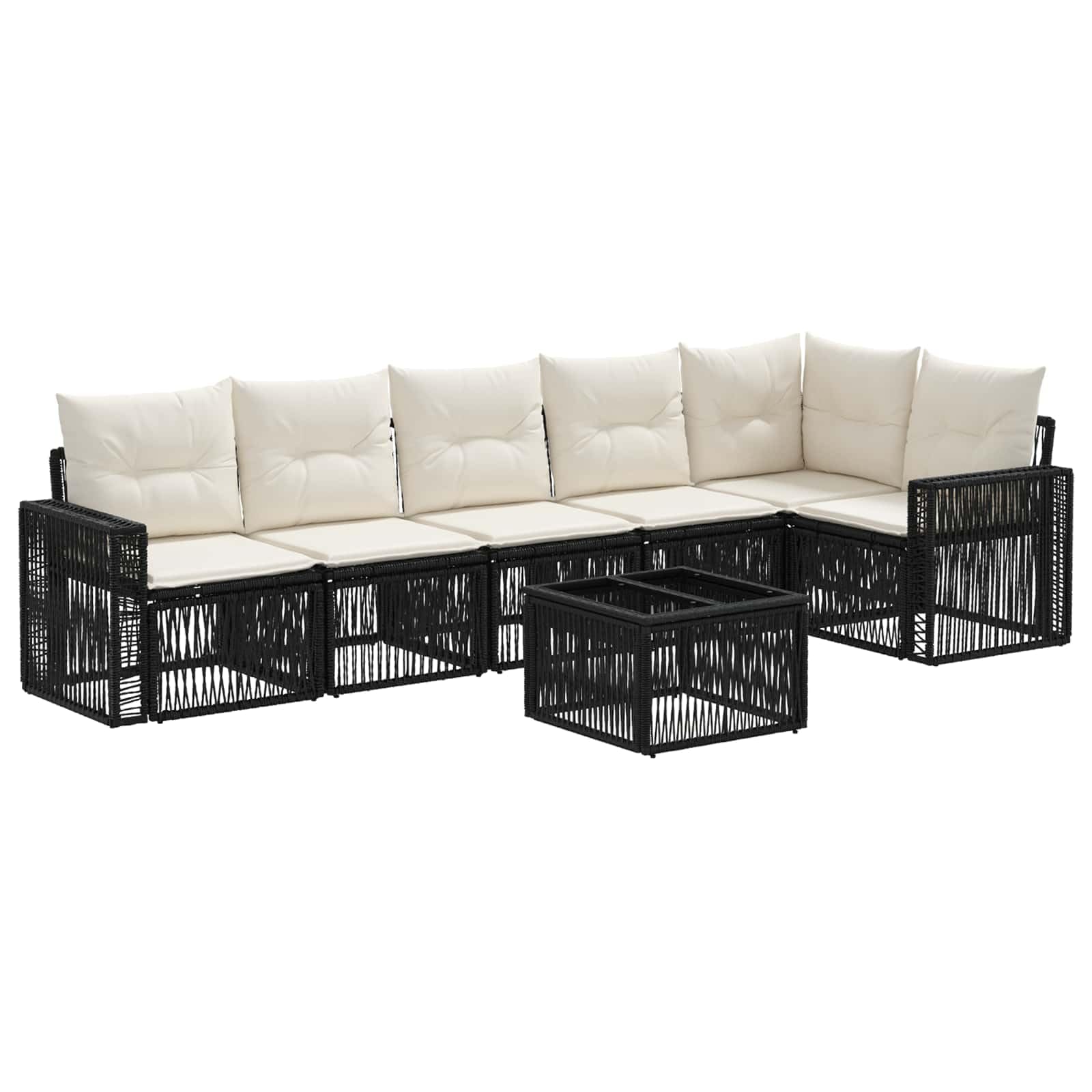 Salon de jardin en poly rotin vidaXL noir et blanc crème, grand canapé extérieur haut de gamme