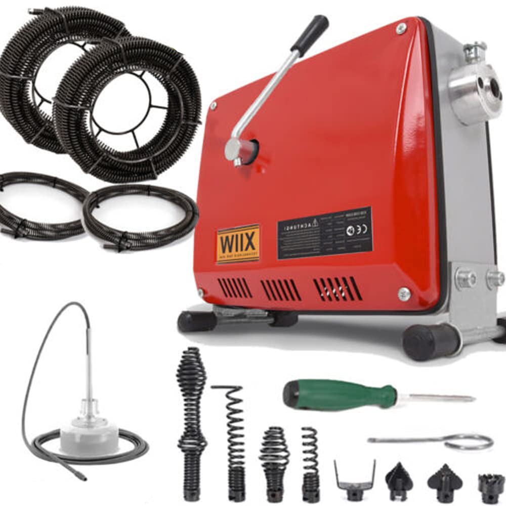 XIIW Furet Déboucheur Électrique 500W 450tr/min Moteur Cuivre, 8 Têtes de Coupe, 4 Spirales Acier Manganèse Total 46m avec 20m Renforcée Machine de Débouchage Canalisations Ø30-100mm, nettoyage tuyaux