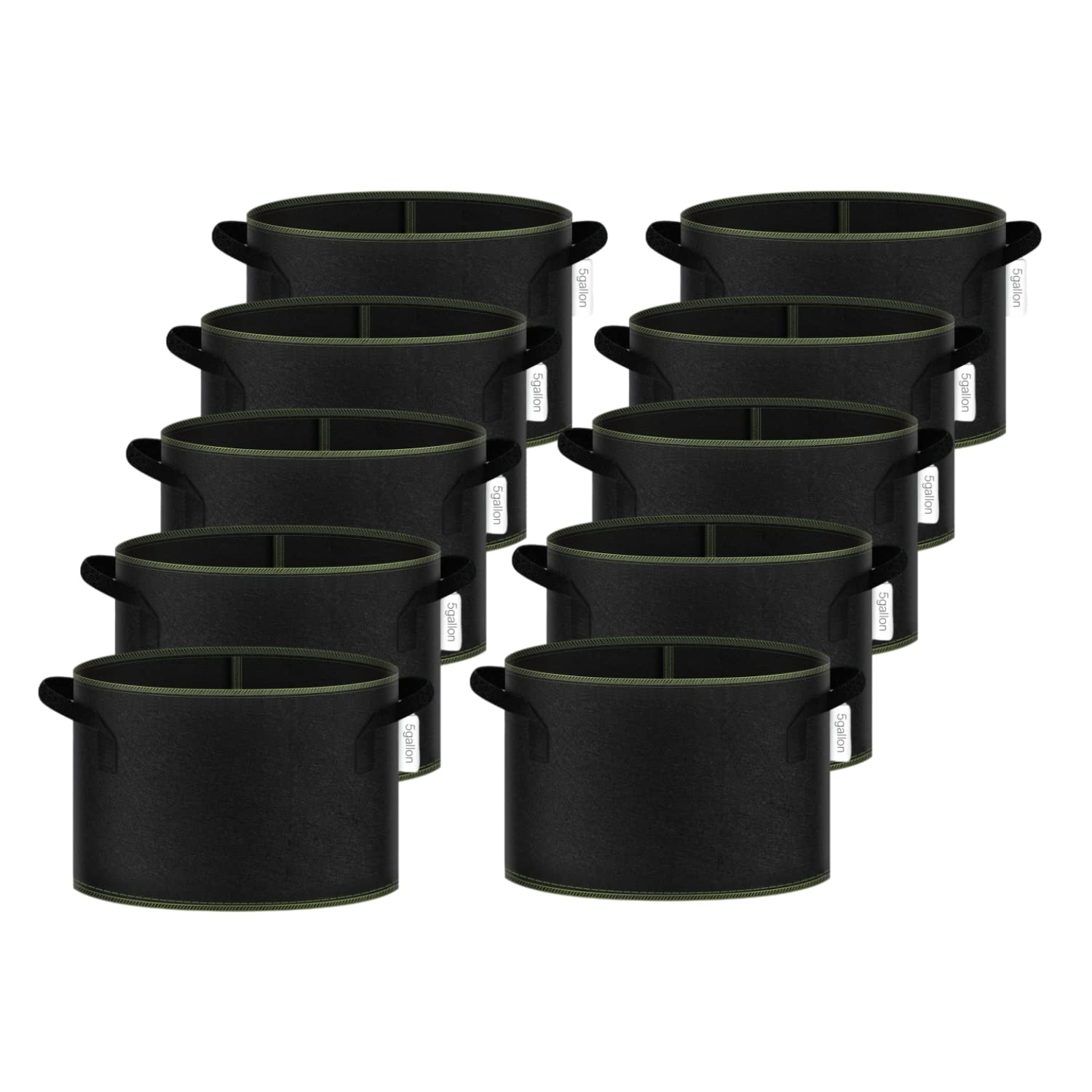 iPower 15-Gallon 10-PCS Thickened Grow Bag Nonwoven Fabric Pots with Handles Heavy Duty Aeration Container for Garden and Planting Vegetable Flowers, 15 Gallon, Black with Green Stitch Sewing