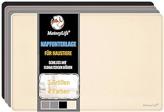 MateeyLife Silikon Napfunterlage Katzen & Hund, Katzennapf Unterlage Hundenapf rutschfest, wasserdichte Unterlage Futtermatte Hund, Futterunterlage Katz Groß, Mittle und Klein, 46x31cm, Beige