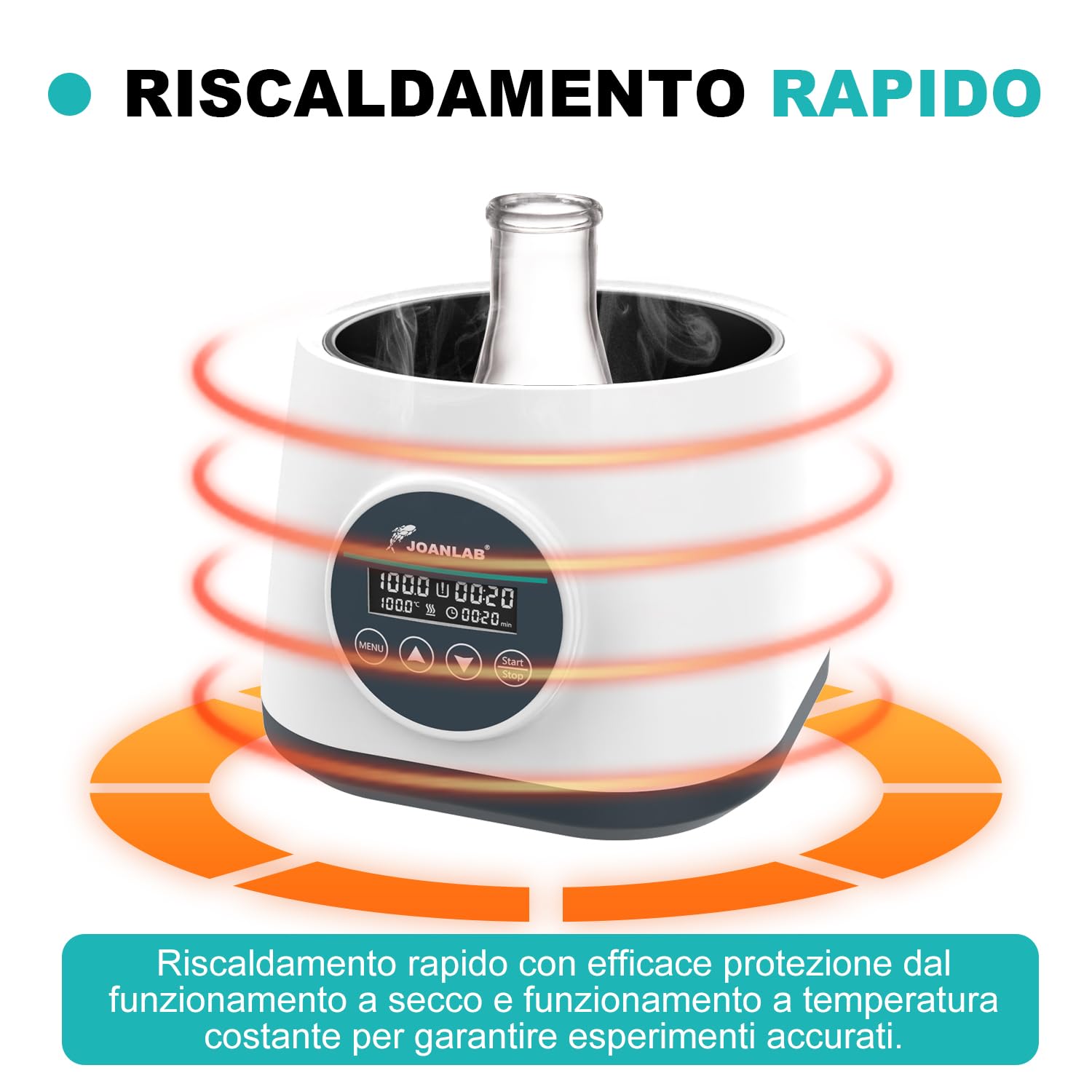 JOANLAB Bagnomaria da Laboratorio 2L Digitale, Riscaldamento di Precisione 100°C, Vasca in Acciaio Inox con Timer & Doppia Sicurezza, Coperchio Trasparente(WB-2S)