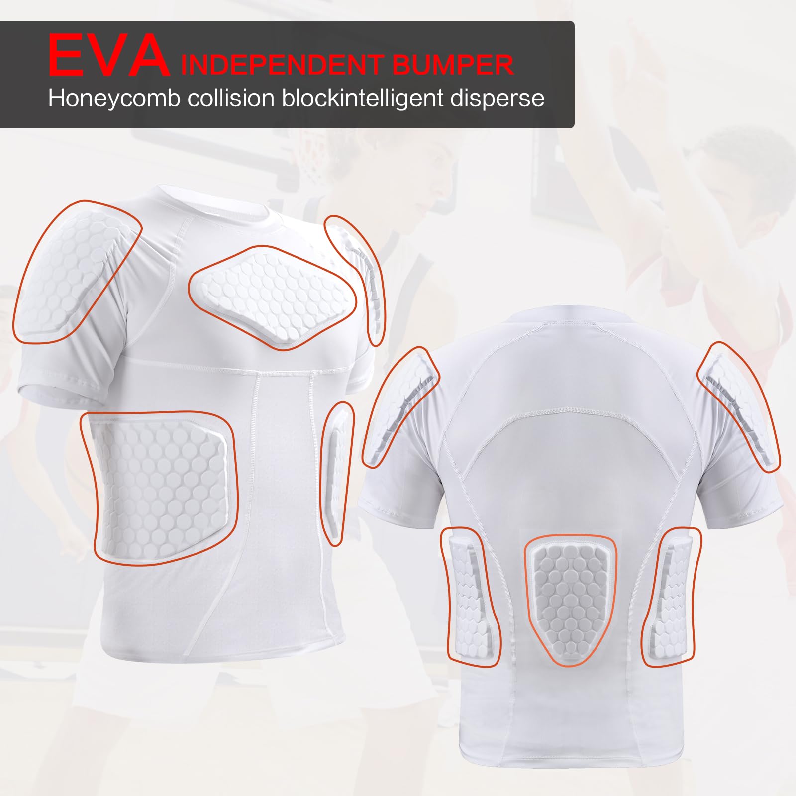 Zicac Sports Compression Shirt, Atmungsaktiv Stoßschutz Sport Tshirts Herren, Rundumschutz Kompressionsshirt Herren für Fußball Basketball Paintball Rugby Radfahren Curling Baseball