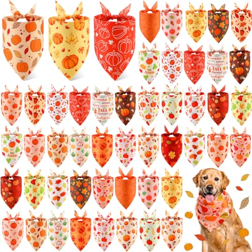 Image of Abbylike 50 Pcs Fall Dog Bandanas Bulk, Autumn Harvest Pumpkin Pattern