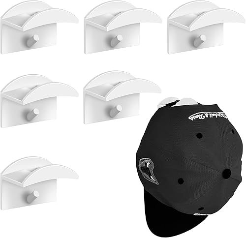 Percheros para sombreros de pared, 6 ganchos adhesivos para sombreros, sin perforaciones, perchas de sujeción fuerte, organizador minimalista para