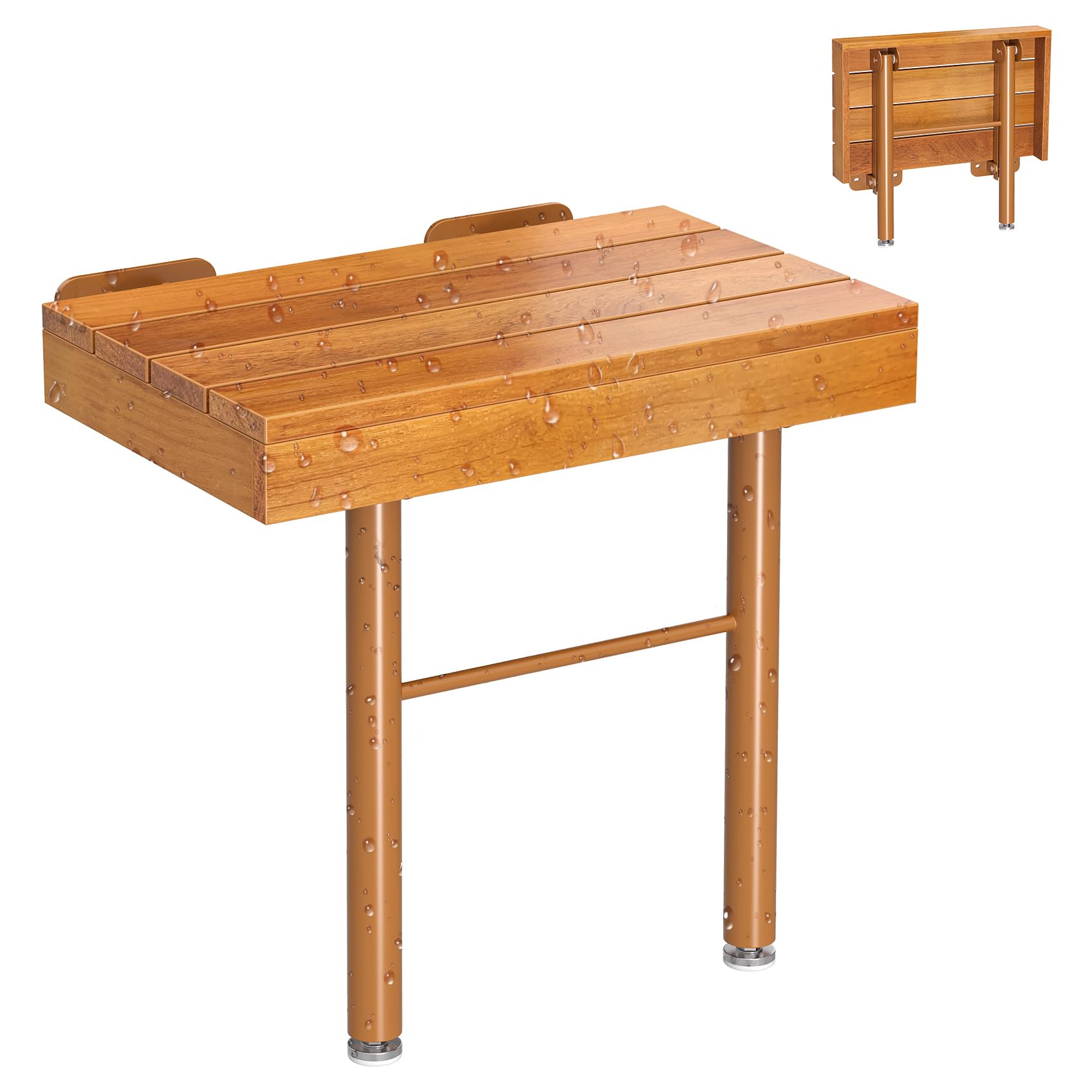 18.8" Folding Teak Shower Seat Wall Mounted,Fold Down Shower Seat,Foldable Shower Bench,Home Care Teak Shower Seat Bench for Inside Shower,Folding Shower Seat Bench,Wall Mount Shower Seat Bench Chair