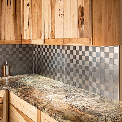 Aspect Peel and Stick Backsplash 12in x 4in Square Stainless Matted Metal Tile for Kitchen and Bathrooms (3-Pack) - Thumbnail 4