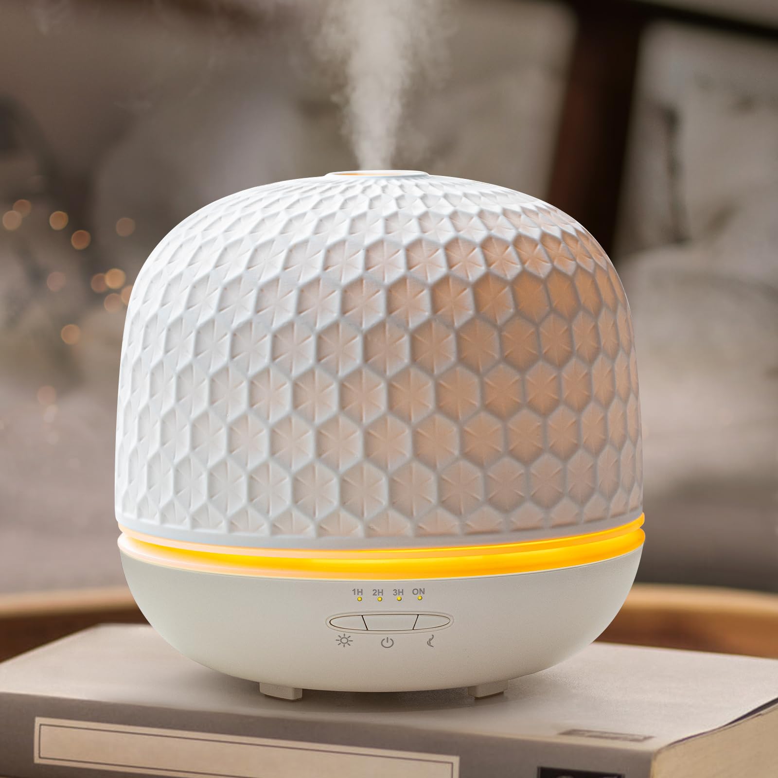 Aroma Diffuser - 500ml Keramik Premium Ultraschall Luftbefeuchter Diffusor für Ätherische Öle Timer-Einstellung & Orange Nachtlicht BPA-Frei Diffuser für Schlafzimmer Wohnzimmer Büro Yoga（Textur）