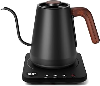 電気ケトル コーヒー HAGOOGI (ハゴオギ) ドリップケトル 1.0L 1200W コーヒーポット 温度調節 (1℃単位)/保温機能/空焚き防止/通知音オン・オフ/PSE認証済み 細口 紅茶 お茶 クリスマス 新年 プレゼント用 ドリップ ポット 木目調 キッチン用品 ブラック