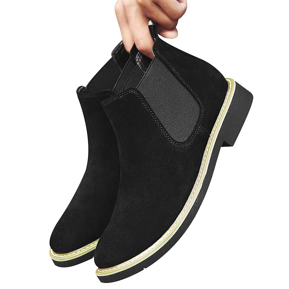rismart Uomo Caviglia Alto Elastico Rotondo Dito del piede Scamosciato Stivali Chelsea