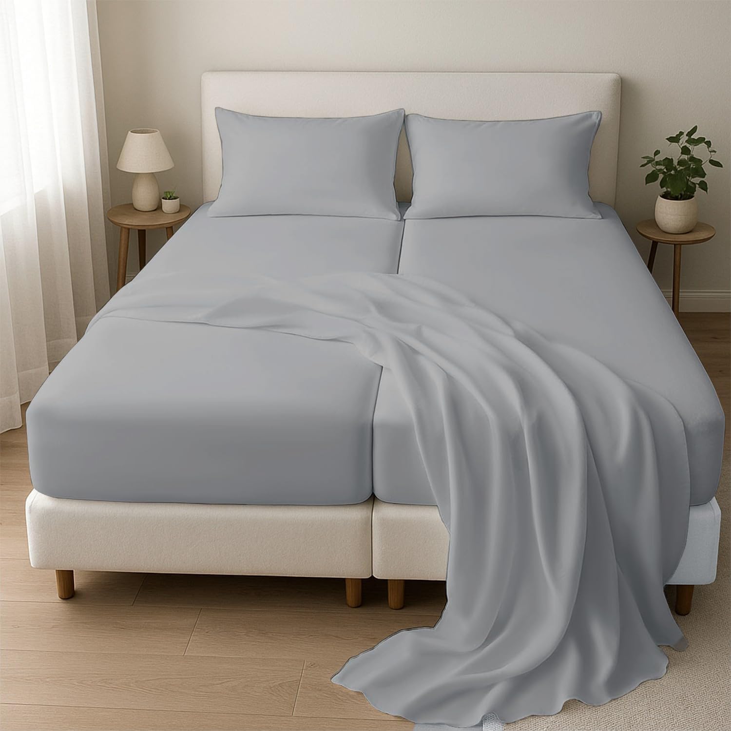 1000 Thread Count Split Sheet Set 5 Piece Split California King Sheets for Adjustable Beds 100% Egyptian Cotton 18" Deep Pocket Adjustable Bed Sheets Split California King Size - Silver Solid Split California King - 18" Inch Silver