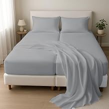 1000 Thread Count Split Sheet Set 5 Piece Split California King Sheets for Adjustable Beds 100% Egyptian Cotton 18" Deep Pocket Adjustable Bed Sheets Split California King Size - Silver Solid