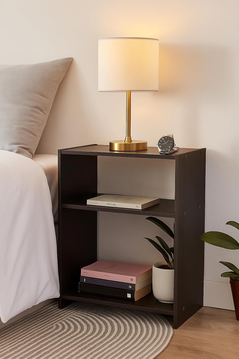 Wooden Bedside Table for Bedroom | Small Side Table with Storage Shelf | Bed Side Table for Living Room Decor | Modern Wooden Side Tables for Home Furniture (Wenge, DIY, 20x16x8 Inch)-image-37