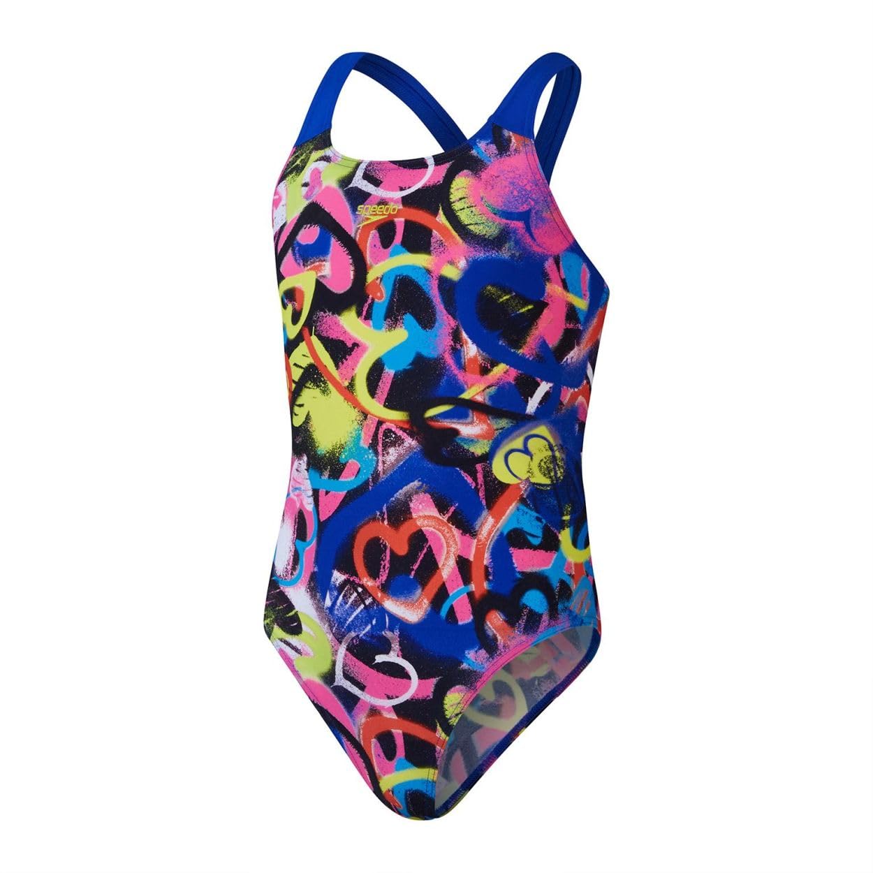 Speedo Girls Digital Allover Powerback Swimming Costume True Cobalt Flare Pink Bolt Bitter Lime Watermelon Black White
