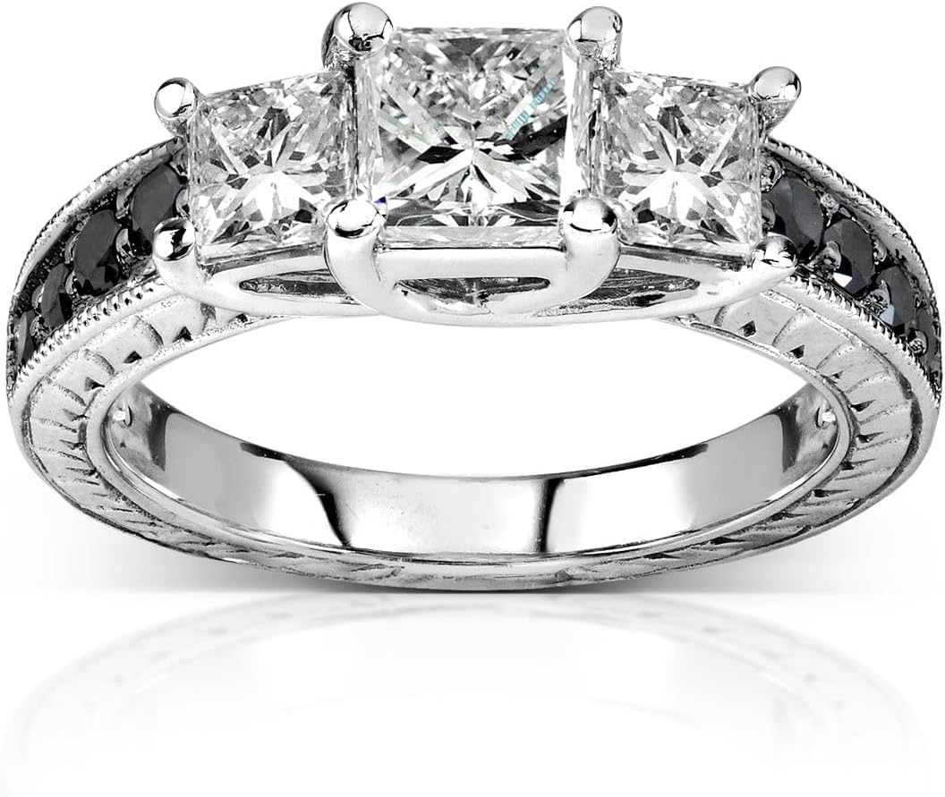 Kobelli Black & White Diamond Three-Stone Diamond Engagement Ring 1 2/5 Ct (ctw) in 14k Gold