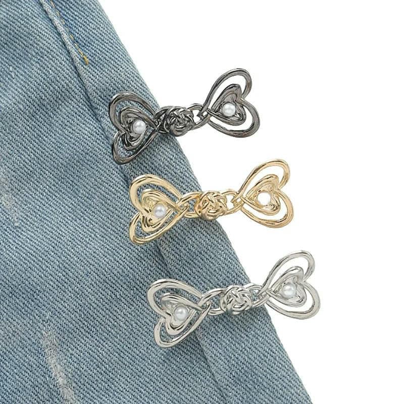 Splendido bottone regolabile con fibbia per jeans, non richiede cuciture, in metallo, per pantaloni e gonne, colore: farfalla, argento, 1 pezzo