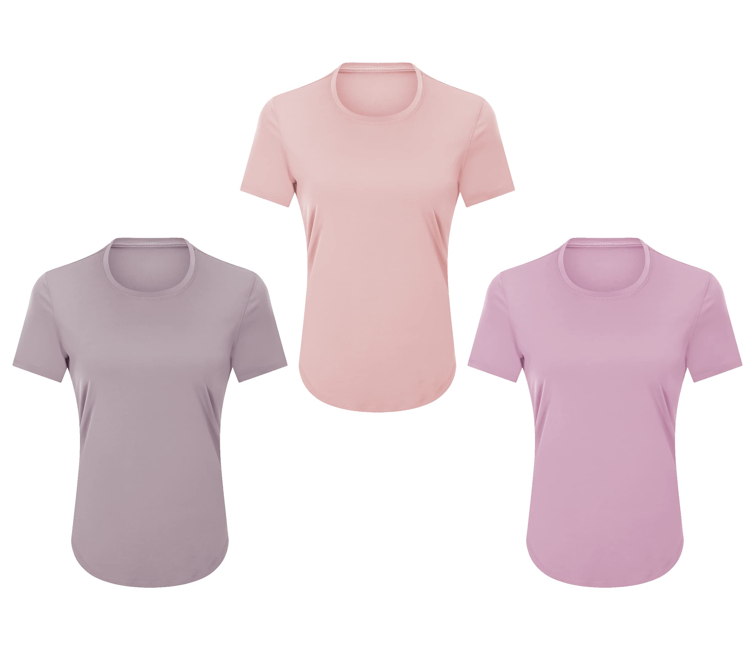 Damen Funktionsshirt Kurzarm, Schnelltrocknendes Sport T-Shirt Leichtes Laufshirt Rundhals Trainingsshirt Oberteile Shortsleeve für Laufen Fitness, 3er Pack, 3 To, XL