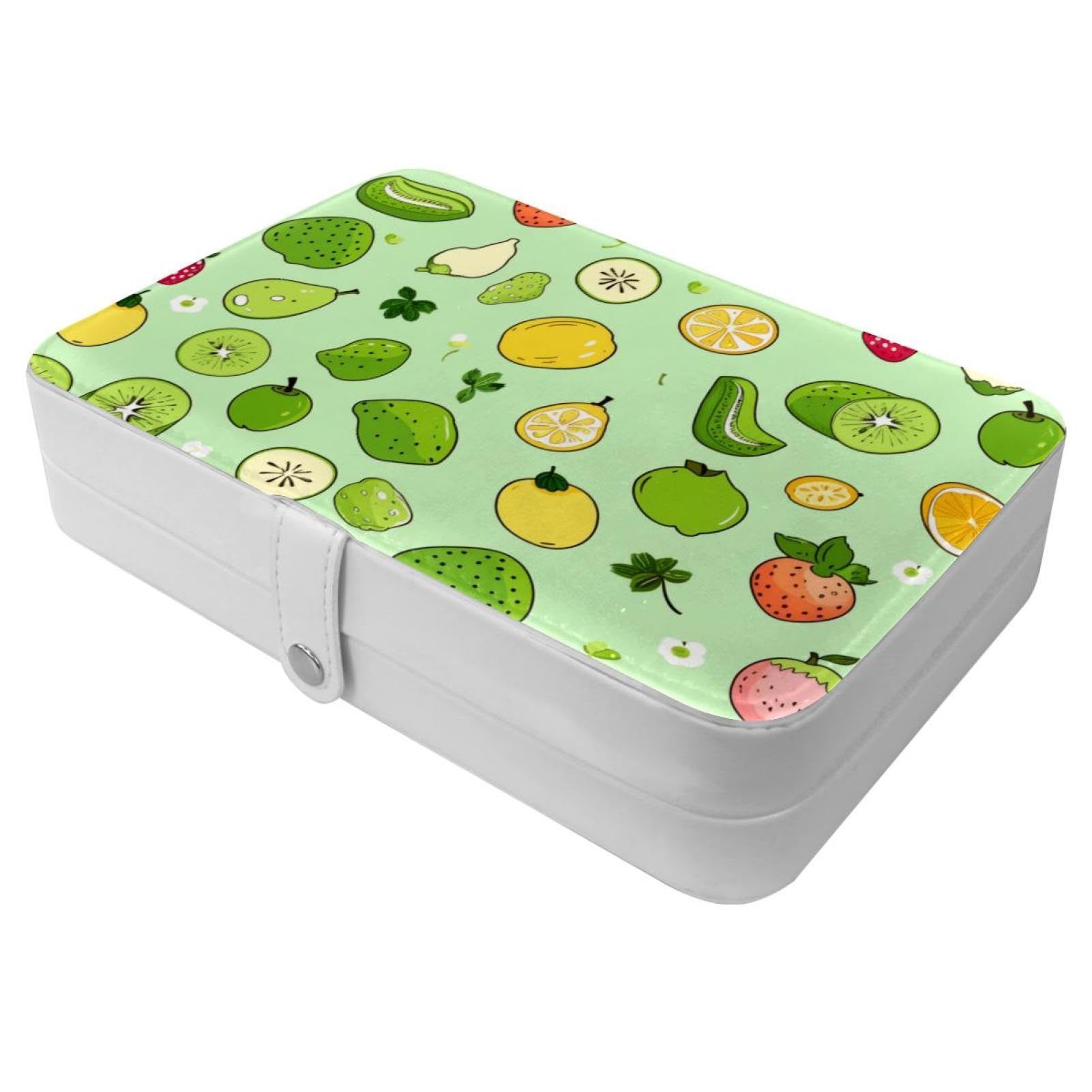Boîte à bijoux compacte motif fruits verts pour bagues et colliers