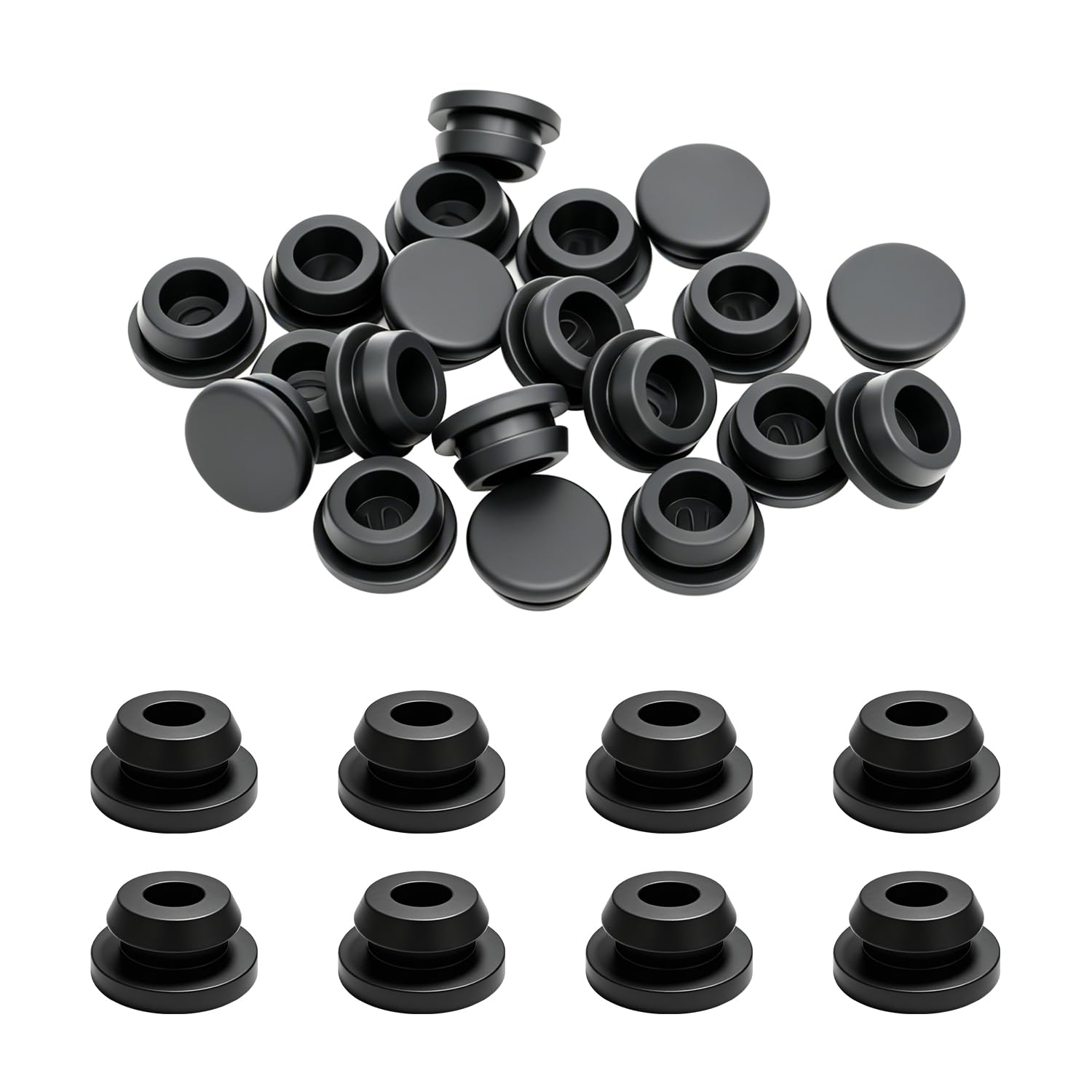 20PCS 3/8inch Rubber Hole Plugs for Round Holes, 10mm Black Rubber Plug DD044-10B
