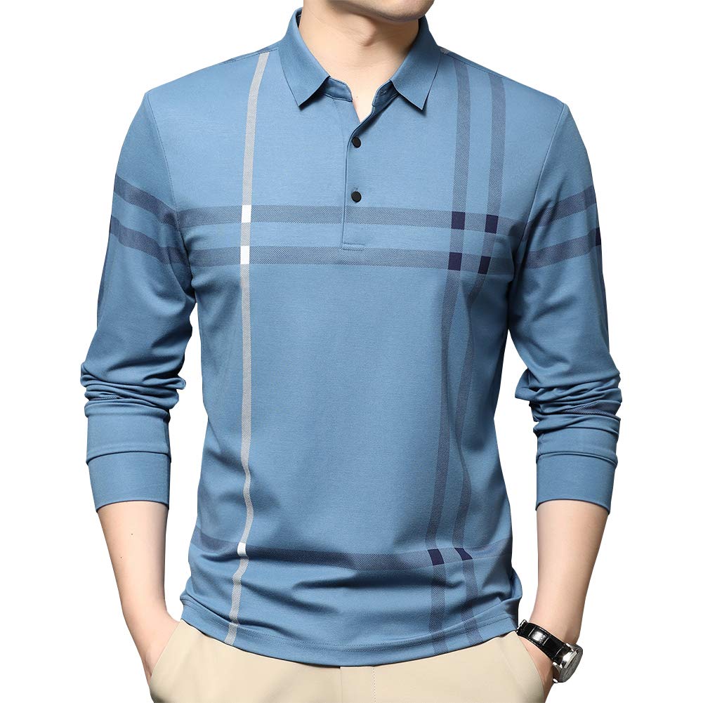 WomleysMens Casual Striped Long Sleeve Collared T Shirt Polo Shirts