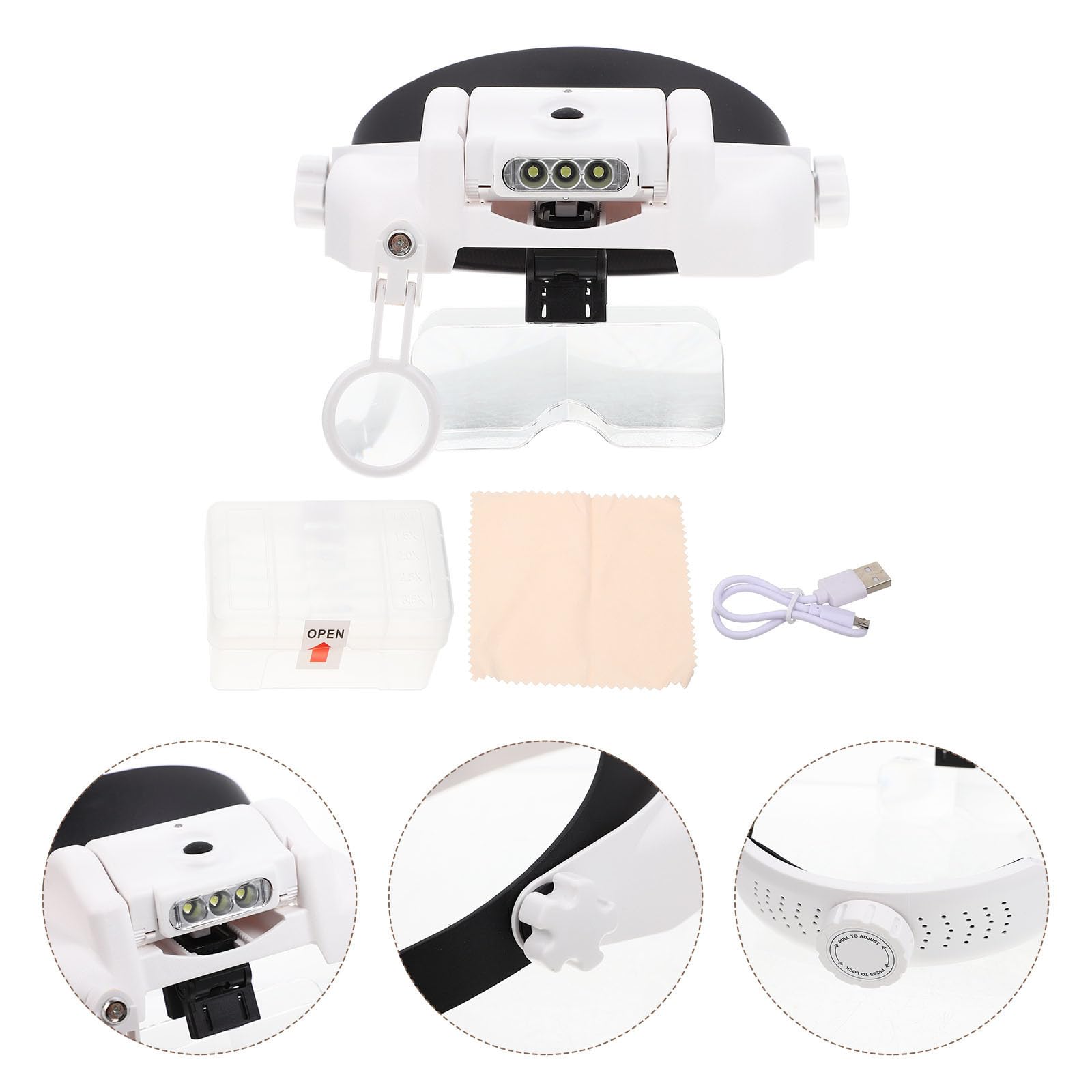 CHILDWEET Lupa Montada Cabeza con Luz LED para Extensión de Pestañas Gafas Lupa, Blanco, Plástico y Vidrio, Múltiples Aumentos, Fácil de Llevar y Identificación de Joyas