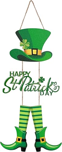 Letrero de madera colgante para decoración del día de San Patricio letrero irlandés para puerta del día de San Patricio con sombrero de duende y