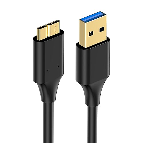 Cable de disco duro USB 3.0 de 5 pies (paquete de 2), cable de carga micro USB a USB A 3.0, enchufes chapados en oro, 5Gbps de alta velocidad,