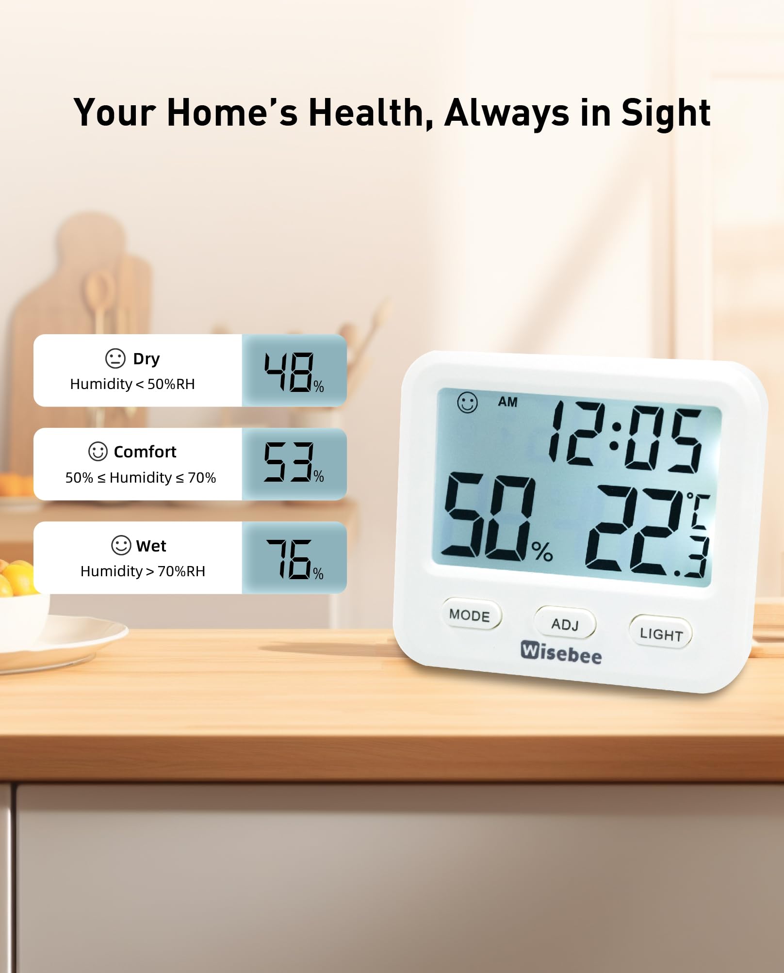 Wisebee Digital Indoor Hygrometer Thermometer, 2.9