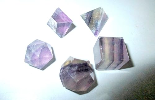 Miniatura 3 de Juegos de geometría sagrada de flurita púrpura azabache, folleto gratuito Jet International Crystal Therapy 5 piedras platónico sólido sólido grado