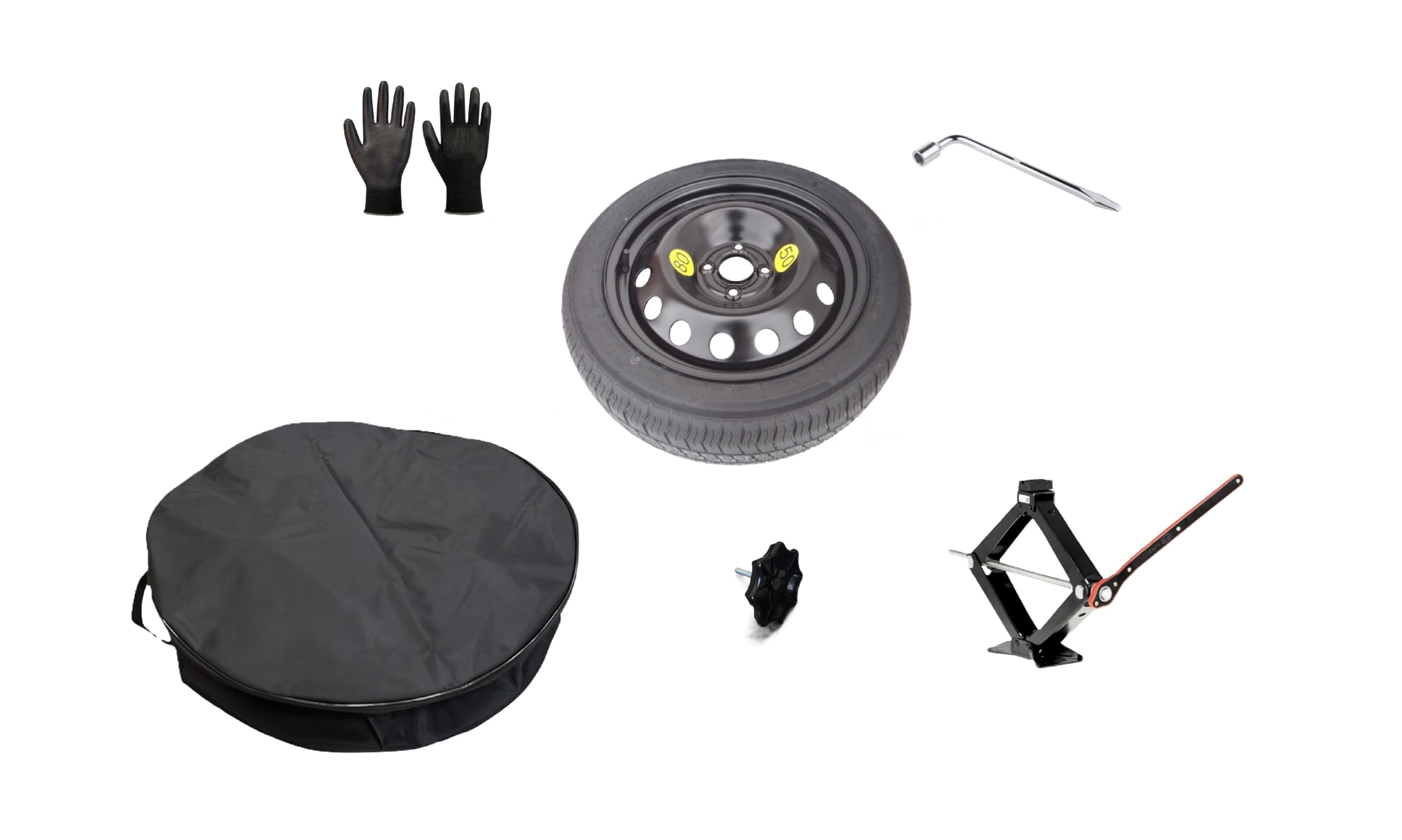 KIT RUOTINO DI SCORTA 16" 125/70R16 COMPATIBILE CON SUZUKI SWIFT, SWIFT 4X4 e IGNIS CON CRIC, CHIAVE, VITE E SACCA