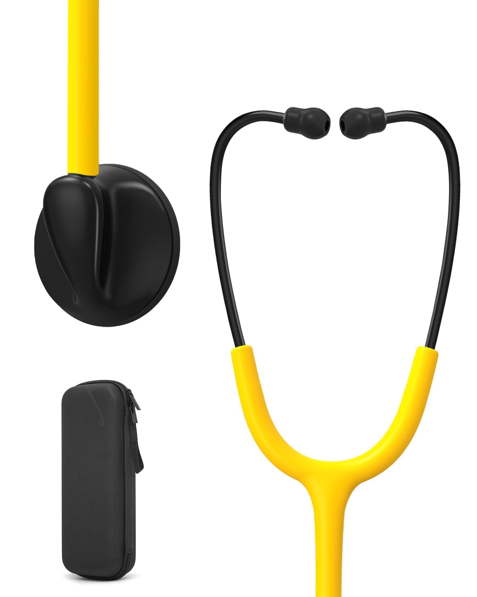 Single Head Stethoscope for Doctors/Nurses/Nursing School Students, Medical and Home Use with Accessories Name Tag (Yellow Tube, with EVA Case)