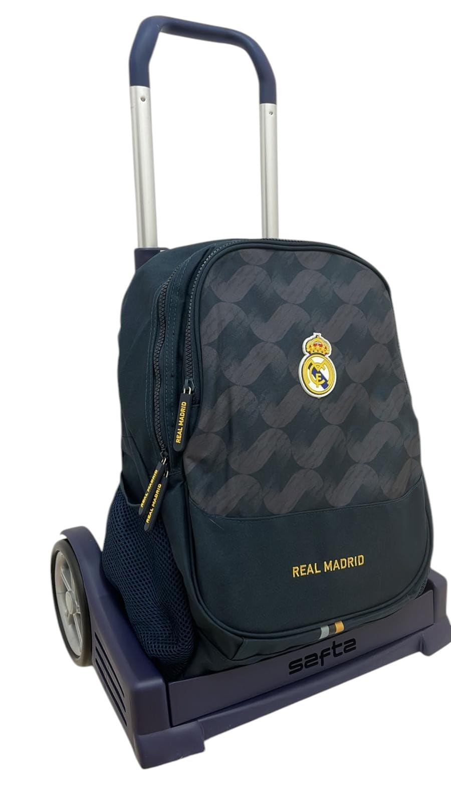 Real Madrid MOCH 665+Carro Evolution 2ª EQUIPACIÓN | Mochila con Carro Extraíble, Diseño Oficial, Espalda Acolchada, Hombreras Ergonómicas, Base Reforzada, Ruedas Silenciosas