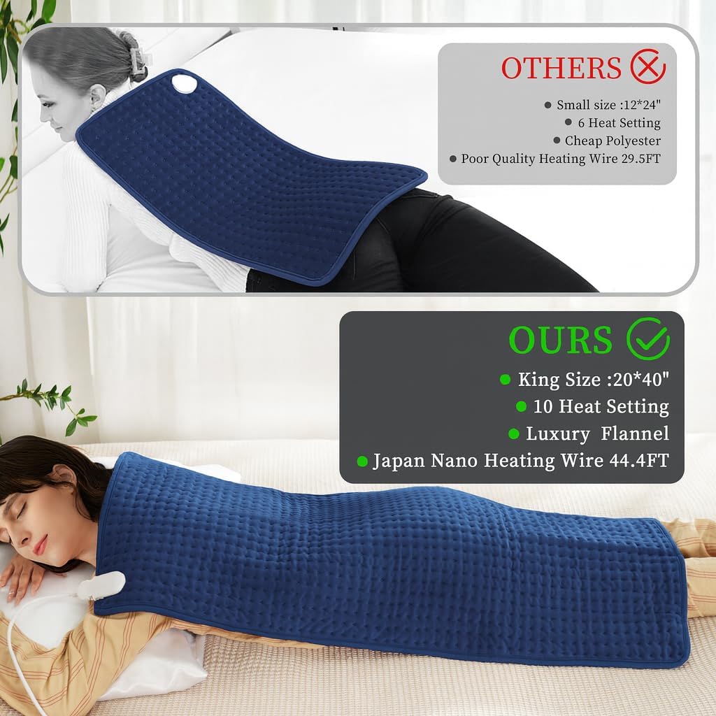 Termoforo Elettrico XXL 100x50cm - Cuscino Riscaldante con 10 Livelli di Temperatura e Timer, Morbida Flanella per Schiena Spalle Collo, Spegnimento Automatico e Lavabile
