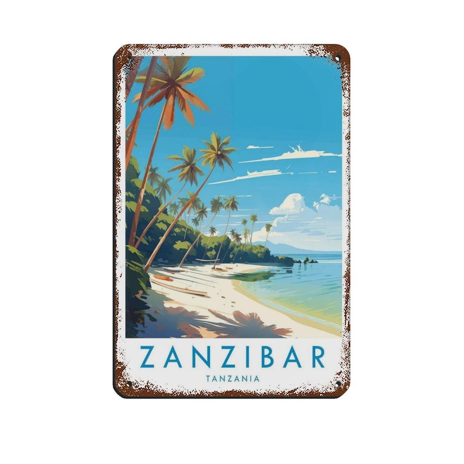 Zanzibar Travel Poster, Tanzania Tin Sign Vintage Metal Pub Club Cafe Bar Home Wall Art Decoration Poster Retro 8x12inch(20x30cm)