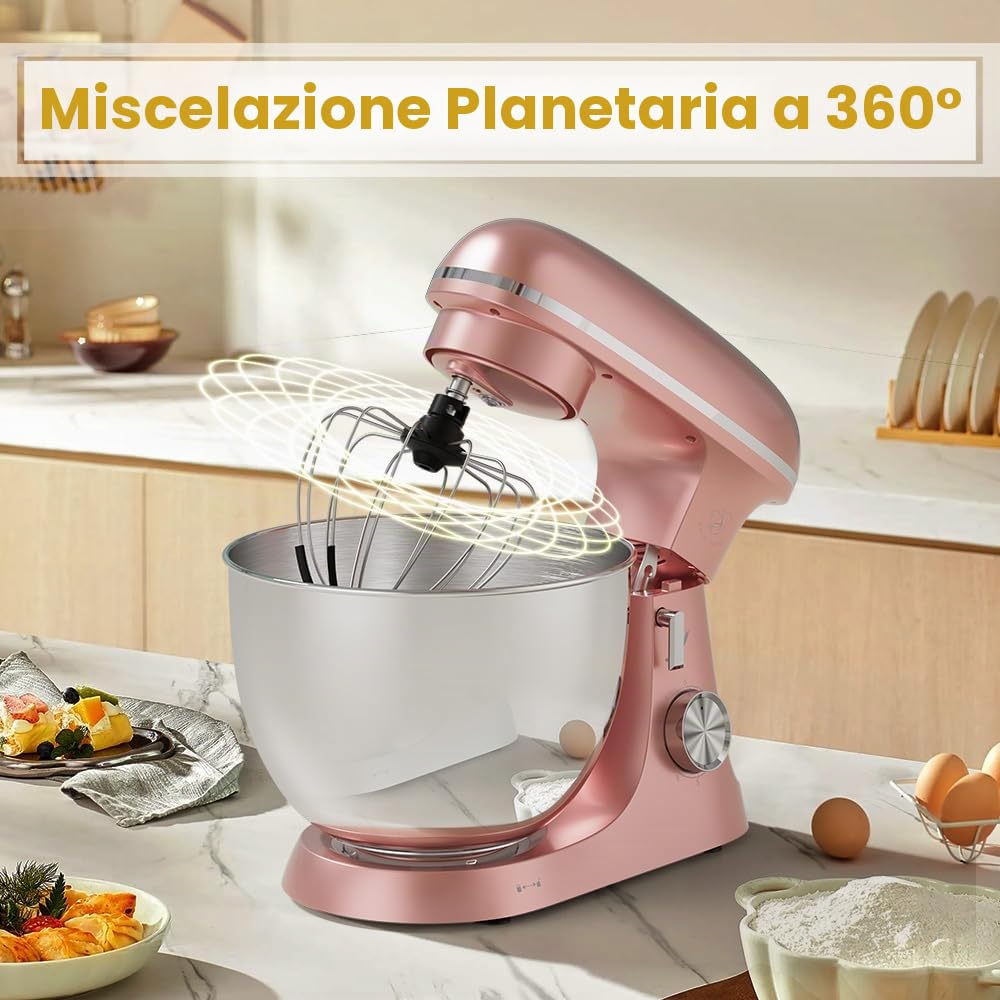 Royal Swiss Robot da cucina, 2000 W, 8,5 l, robot da cucina professionale, planetario, impastatore elettrico, grande capacità, con ciotola in acciaio inox 304, 6 velocità, gancio, frusta e frusta