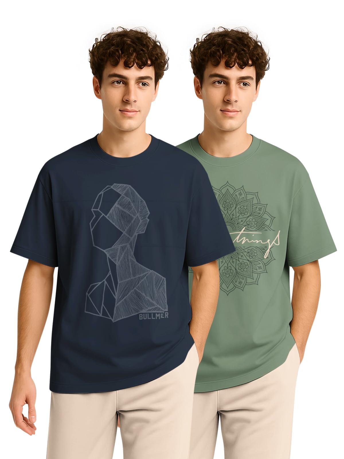 bullmer Trendy Half Sleeve Oversized Cotton Blend Crew Neck Tshirt for Men - Pack of 2-picture-54