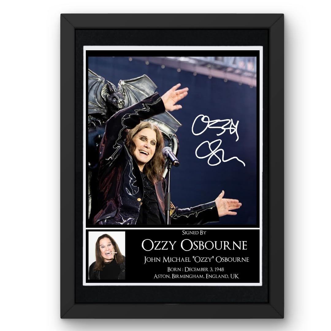 Ozzy Osbourne Signed Autograph Print Poster Black Framed Mounted Wall Art (10x12) Actor Artwork for Home & Office Decor Gift