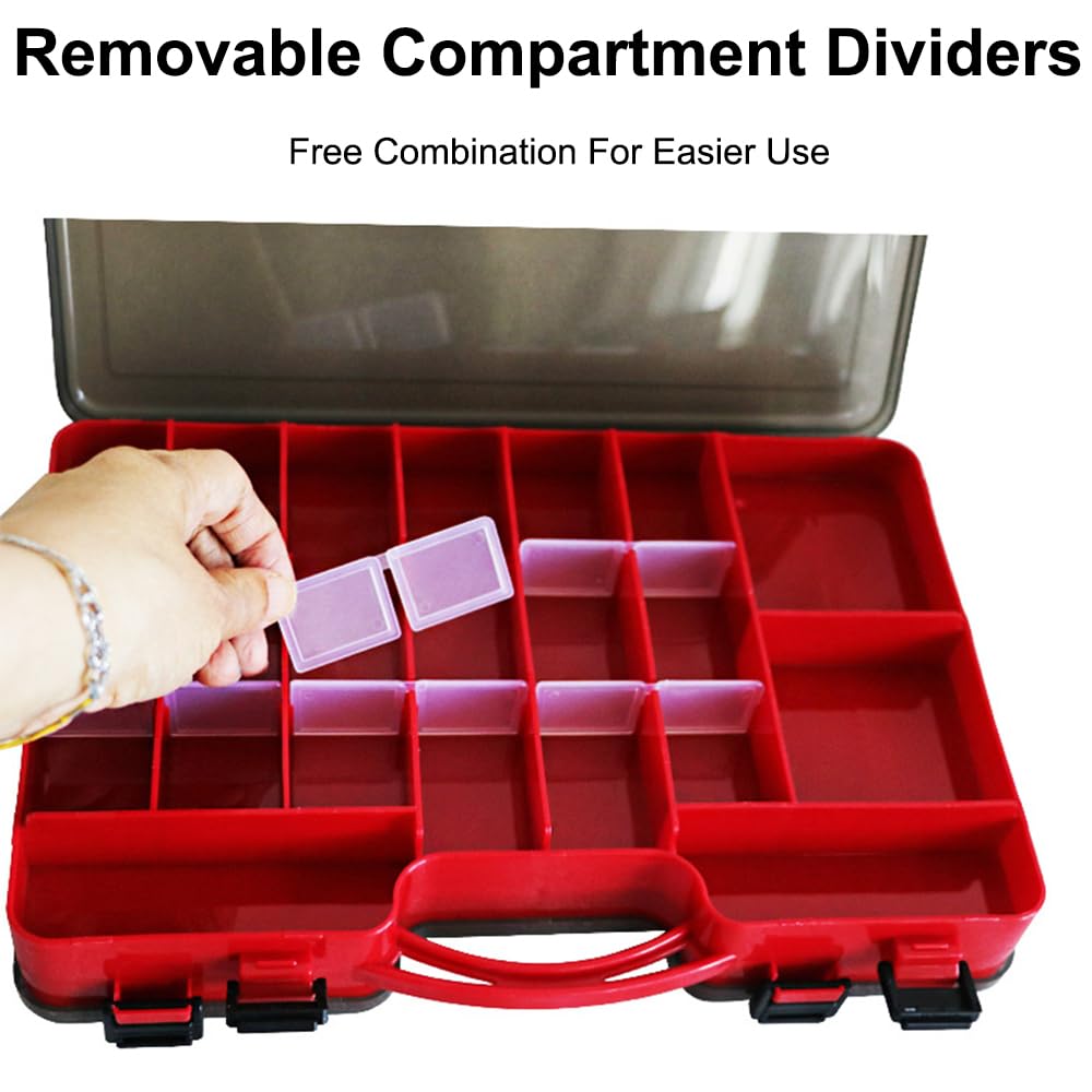 Boîte De Rangement Double Face Pour Appâts De Pêche – Compartiments Réglables, 29 X 19 Cm, ABS, Rouge, Organiseur D’Accessoires