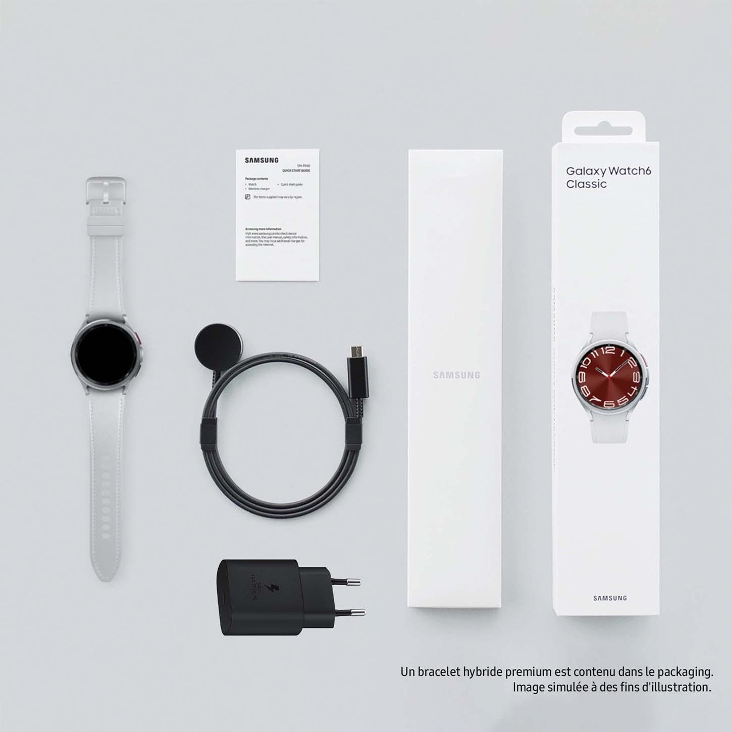Samsung Galaxy Watch6 Classic Montre Connectée avec Chargeur, Suivi de Santé, Suivi Sportif, Charge rapide, 4G/LTE, 43mm, Argent, Exclusivité Amazon Version FR