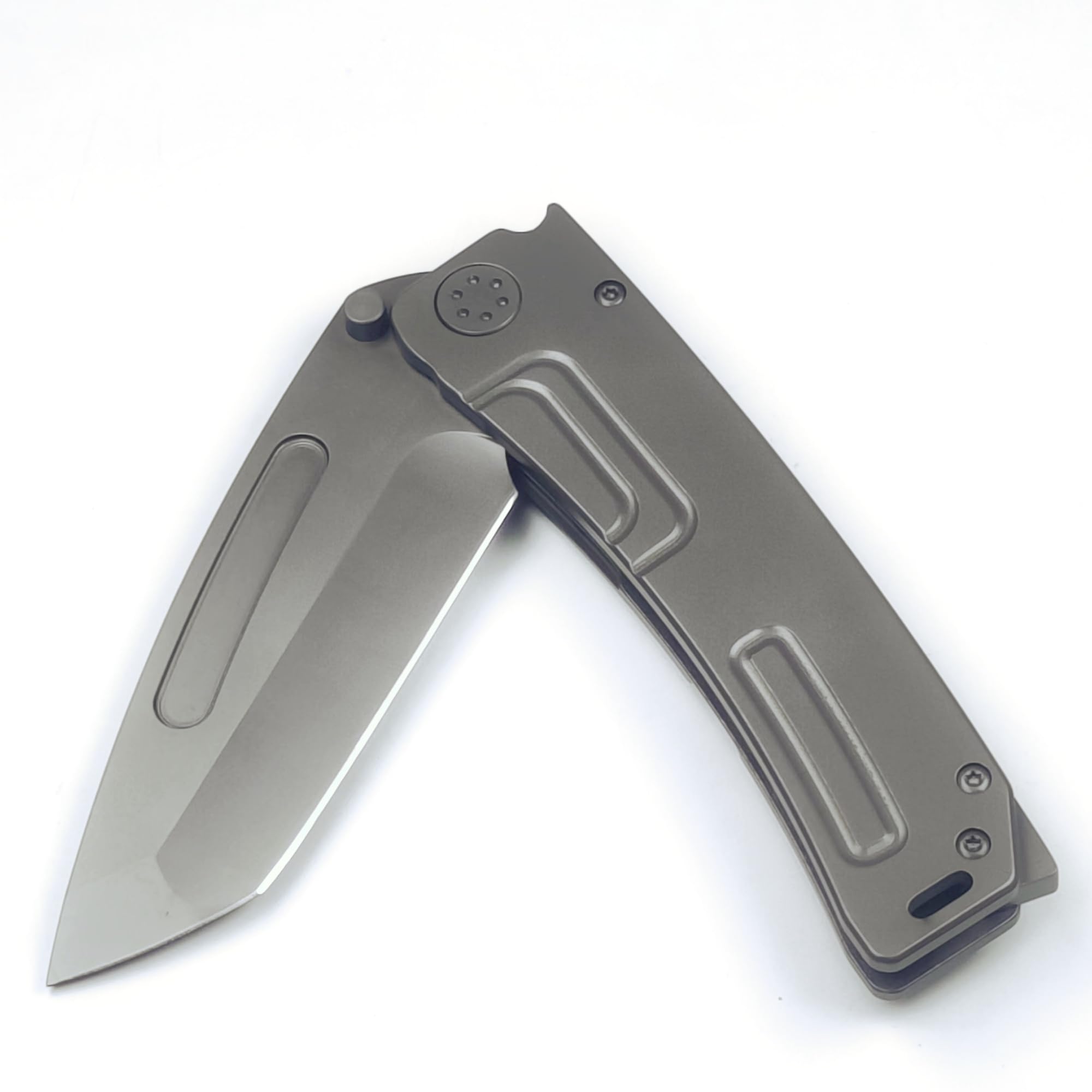 geegift Folding Knife, Pocket Folding Knife, FrameLock Washer Folding Knife 7Cr1 Steel Blade Steel Handle,EDC Knife Tool For Outdoor Camping Hiking Fishing Hunting (Grey, Marauder-Long)