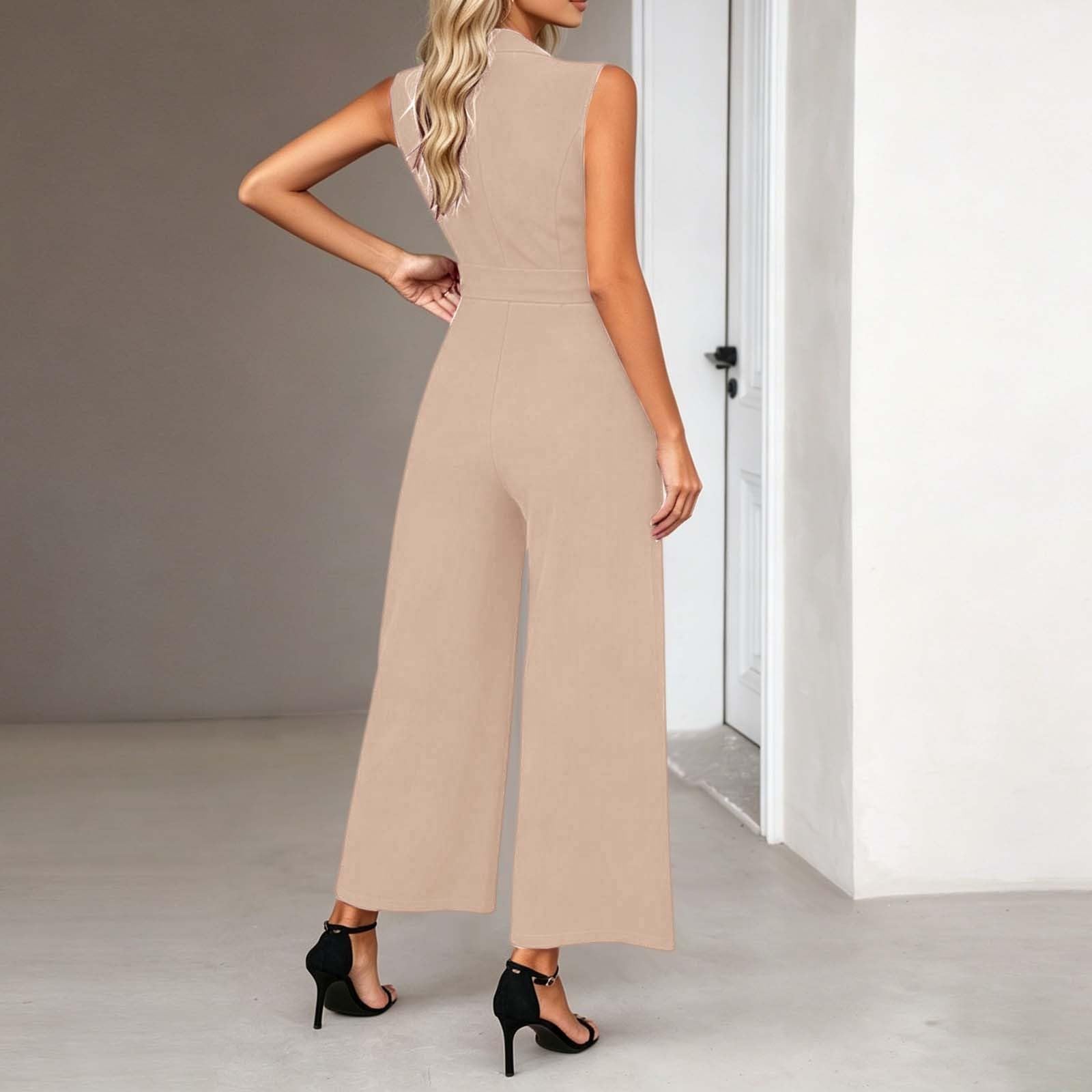 Générique Combinaison Femme Chic Pour Soirée Combinaisons Ete Élégante Col En V Larges Ensemble Avec Cordon De Serrage Et Poches Fluide Jumpsuit Sexy Casual