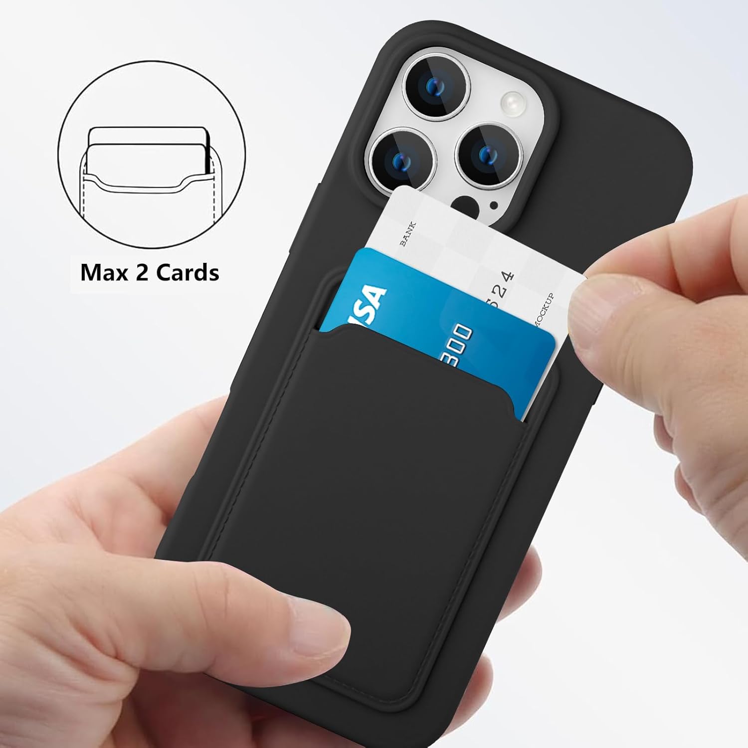 MZELQ Compatible with iPhone 16 Pro Case TPU Card Holder Wallet Cover,Camera Protection + Screen Protector Soft Card Slot Phone Case -Black - Image 6
