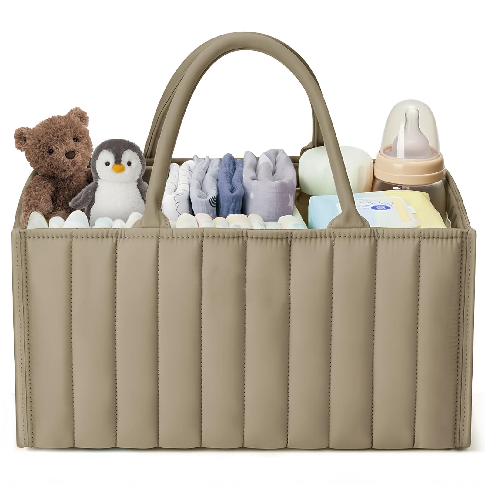 HAGOT Baby Windel Caddy Organizer, Wickeltisch Organizer, mit Fächern, für Feuchttücher und Babysachen, Khaki