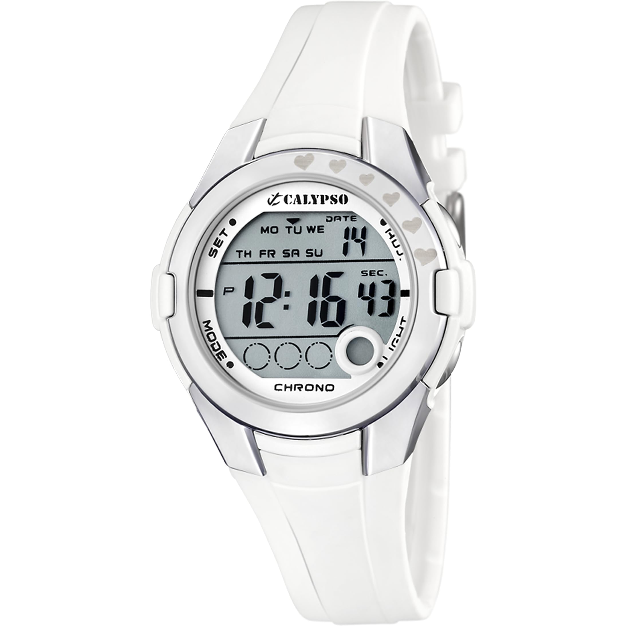 Calypso K5571/1 digital watch with white strap and grey dial