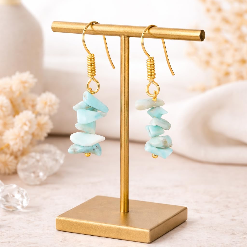 Gemstone Chips Dangling Earrings, Stone 2-3 MM, Gold Plated, Handmade Jewelry, Healing Crystals, Polished Nuggets Stones, Women Earrings, Gemstone Jewellry - Image 3