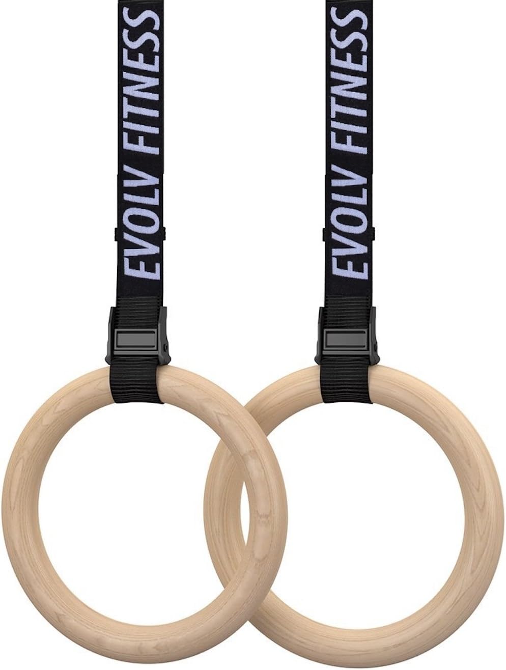 EVOLV FITNESS Wooden Gymnastics Rings (Adjustable Straps + Gymnastic Rings + Bonus E-Book) Heavy Duty Olympic Competition Bodyweight Trainer | [Elite Edition]
