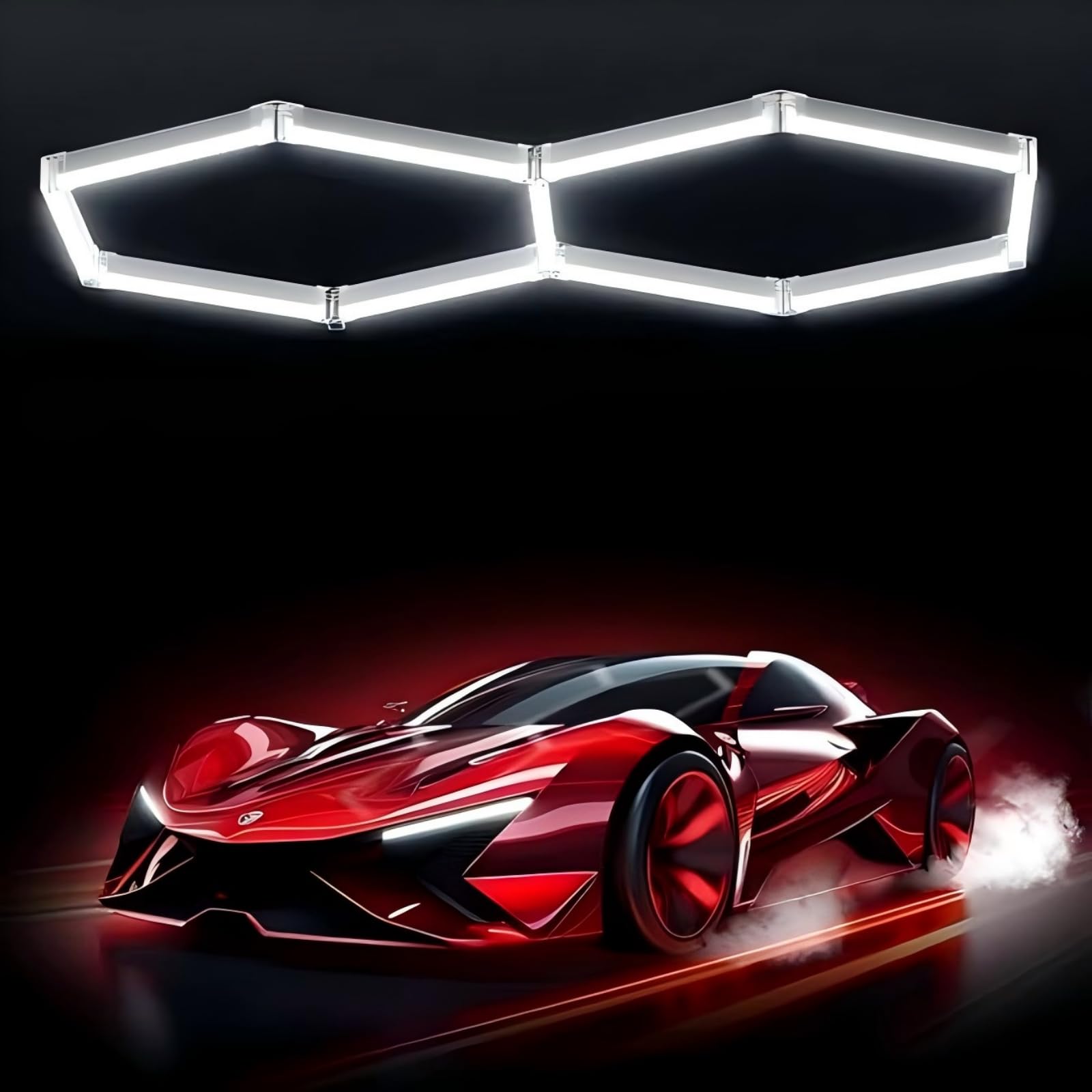 TYXQFKDM Hexagon Garage Light: Higher Brightness Lumens LED Honeycomb Ceiling Light,720W 148 Grids Systems 6500K, Grid Lighting for Garages,Gym,Car Detailing Shop,Auto Beauty Shop (2 Holes)