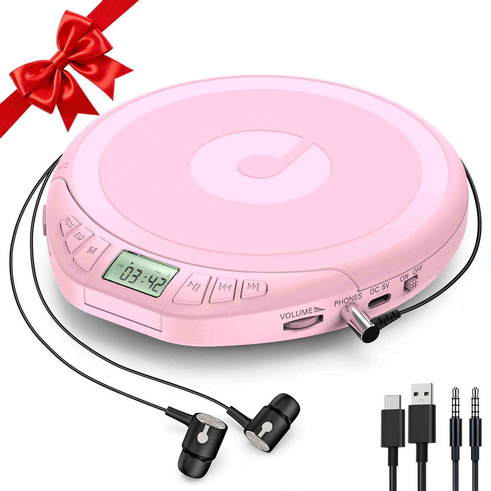 Portable CD Player for Car: Kegaudio with Earphones Anti-Skip LCD Display Personal Disman Disc Player for Car & Sports Supports MP3 WMA PROG & Memory Function
