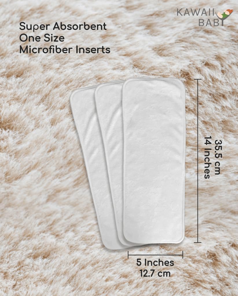 KaWaii Baby 12-Pack Cloth Diaper Booster Pads (6 Premium & 6 Microfiber) Washable Reusable Absorbent Pads Use with One Size Cloth Diaper (8-36 lbs)